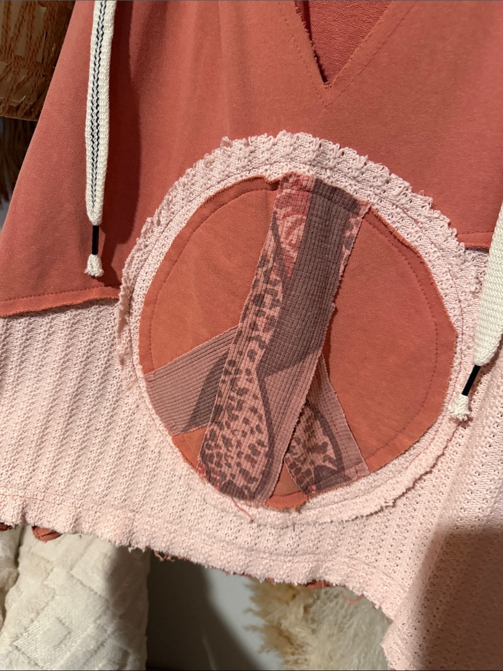 POL Coral & Blush Patchwork Peace Hoodie - Picture 3 of 5